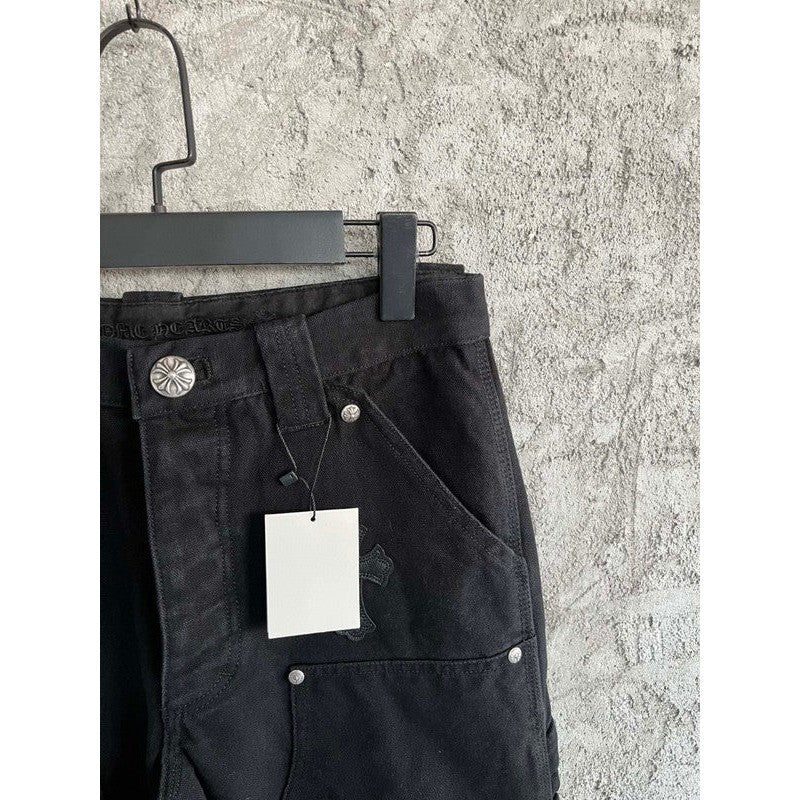 CHROME HEARTS BLACK DOUBLE KNEE CARPENTER JEANS