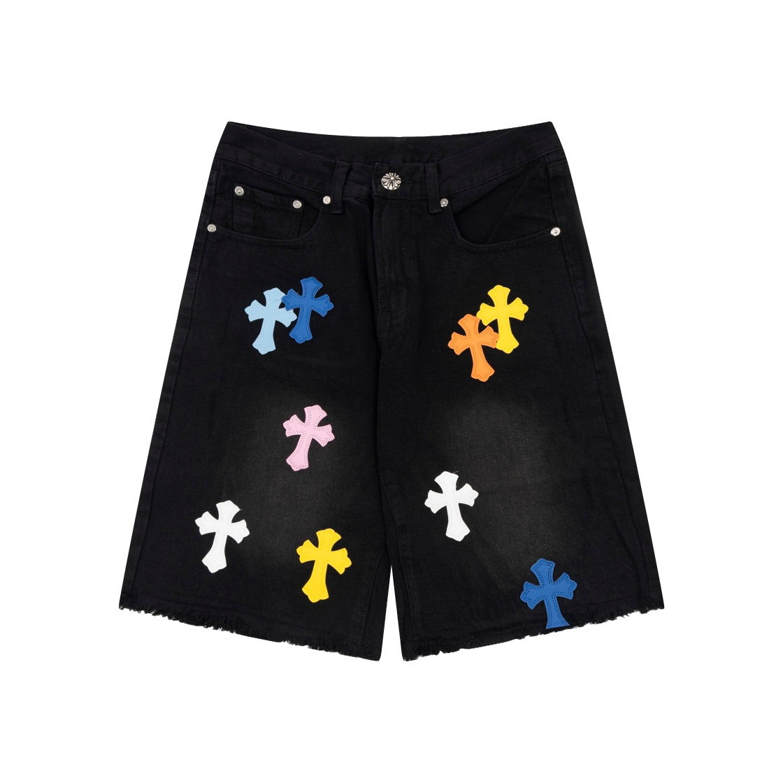 CHROME HEARTS MULTICOLOR CROSS PATCH JORTS BLACK