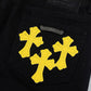 CHROME HEARTS PAINT DRIP YELLOW CROSS PATCH JEANS BLACK