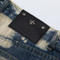 CHROME HEARTS TIE DYE WHITE ORANGE CROSS PATCH JEANS