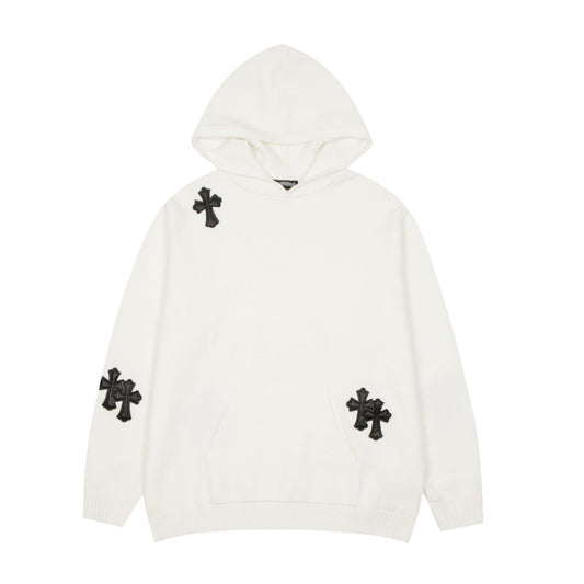 CHROME HEARTS BLACK CROSS PATCH HOODIE WHITE