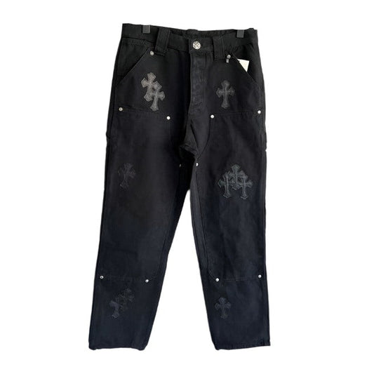 CHROME HEARTS BLACK DOUBLE KNEE CARPENTER JEANS