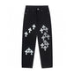 CHROME HEARTS WHITE YELLOW CROSS PATCH JEANS BLACK