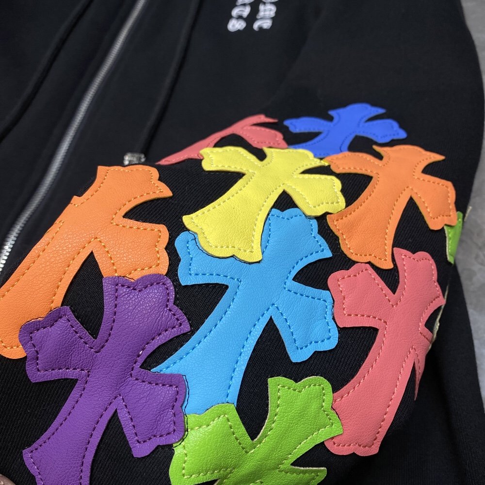 CHROME HEARTS MULTICOLOR CROSS PATCH ZIPPER HOODIE BLACK