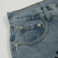 CHROME HEARTS BLACK CROSS PATCH JORTS WASHED DENIM