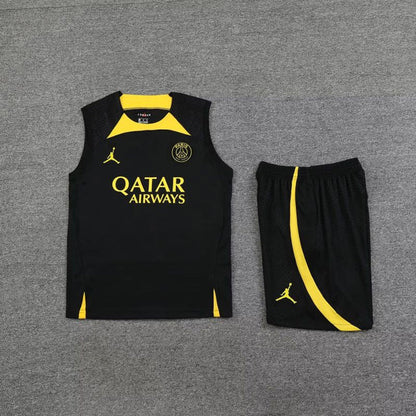 Kit Camisa Regata e Short PSG Preto e Amarelo 23/24