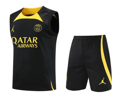 Kit Camisa Regata e Short PSG Preto e Amarelo 23/24